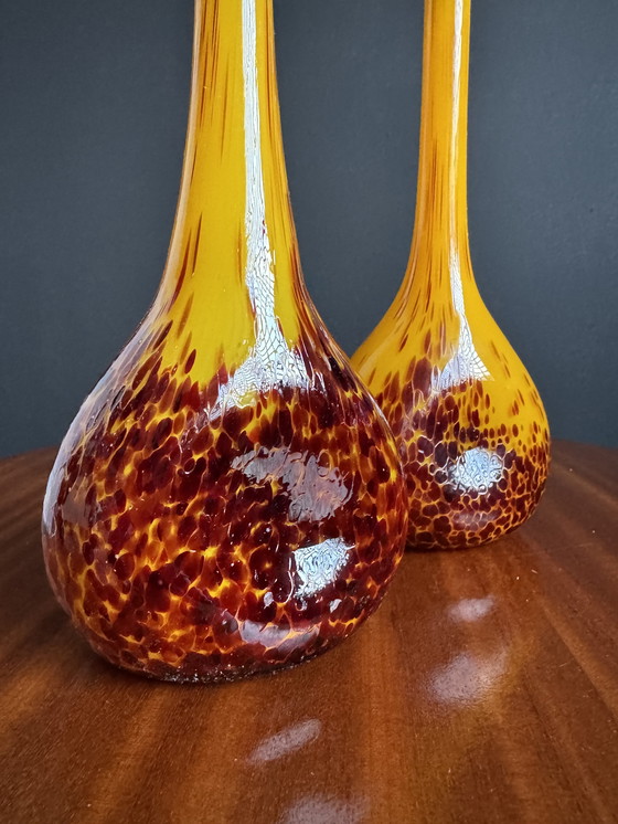 Image 1 of Art Nouveau yellow glass paste vases
