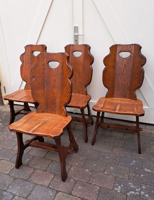 4x Brutalist oak chairs.