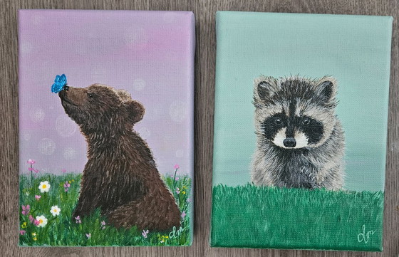 Image 1 of Handmade acrylic painting baby raccoon