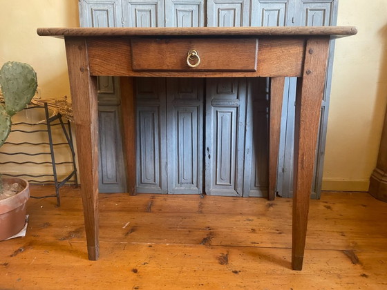 French Antique Walnut Side Table – Brass, Wood (photo 14 of 15)