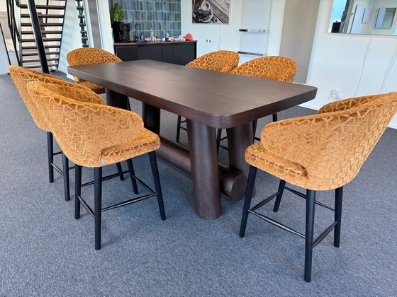Image 1 of Richmond hoge tafel kersenhout 97x219cm set met 6 stoelen indigo triangle zithoogte 68 cm