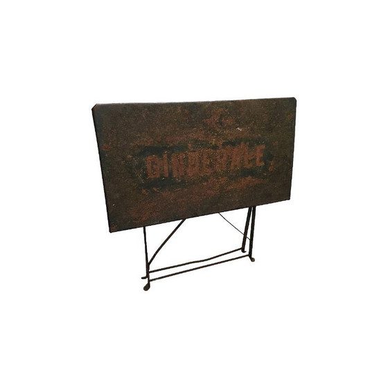Image 1 of Old French metal bistro folding table, first half of the 20th century