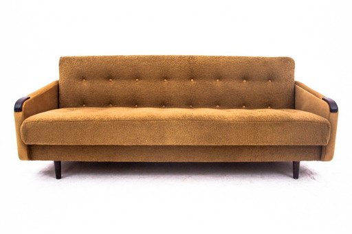 Midcentury modern yellow fabric bouclé sofa, Denmark, 1960s.