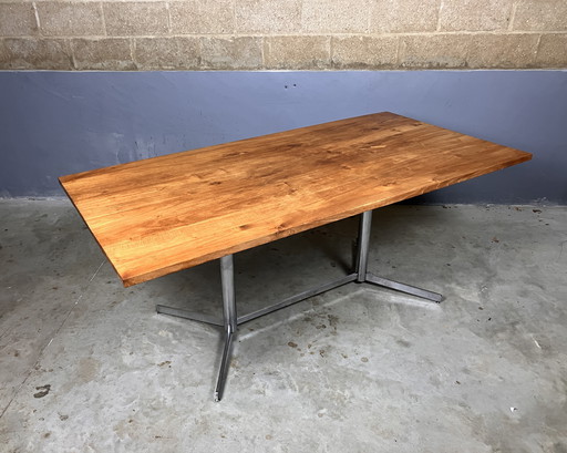 Solid Teak Dining Table Desk Industrial Vintage Chrome