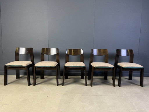 Satz von 5 brutalistischen Esszimmerstühlen, 1970er Jahre