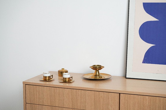 Image 1 of Chandelier en laiton avec socle, design italien, années 1960, fabriqué en Italie