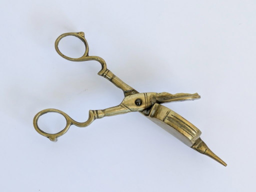 Spegnicandele vintage in ottone a forma di forbici – decoratieve objecten, Brass