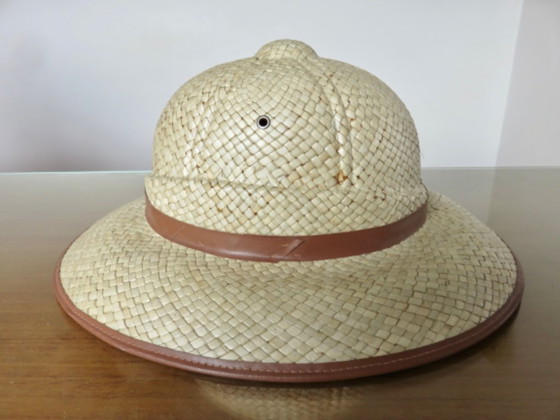 Image 1 of Hat, colonial helmet, wicker, wall decoration, 60s 70s