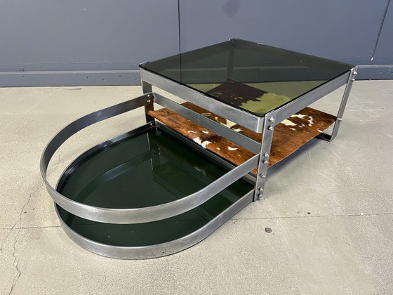 Image 1 of Tavolino da caffè in acciaio e cuoio di Willy Rizzo, anni '70