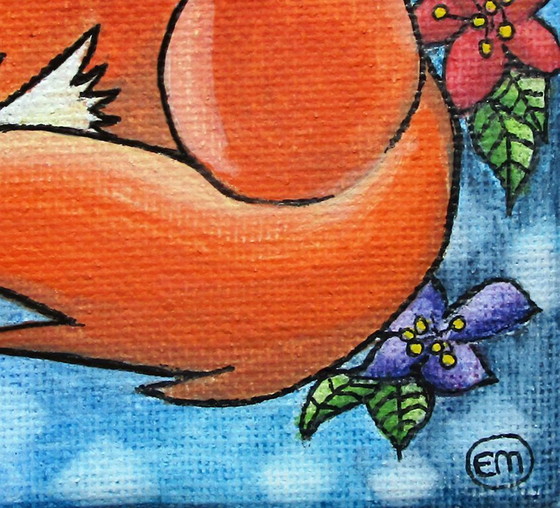 Image 1 of Renard unique peint à la main avec des fleurs