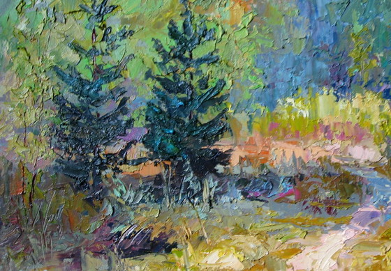 Pittura a olio originale Paesaggio naturale Radura nel bosco – Dipinti e disegni, Canvas (photo 8 of 8)