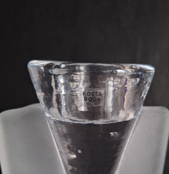 Image 1 of Kosta Boda crystal candlestick, Ice Age style. Designed by Kjell Engman in 2004.