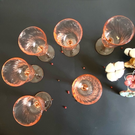 Image 1 of 6 Rosaline Luminarc France twisted pink wine/water glasses, 16 cl