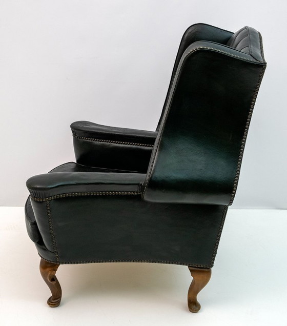 Image 1 of Georgische stijl Zeldzame originele Chesterfield leren fauteuil, jaren 1950
