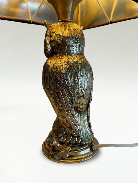 Image 1 of Lampe chouette vintage en métal doré – Deknudt – style Hollywood Regency