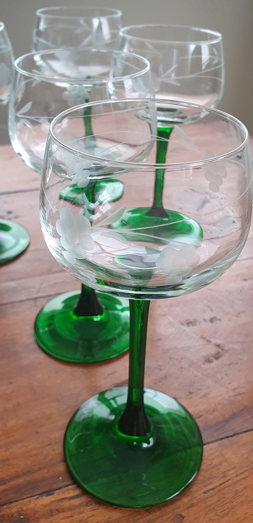 6 verres à vin vintage en cristal blanc d'Alsace avec motif de raisin