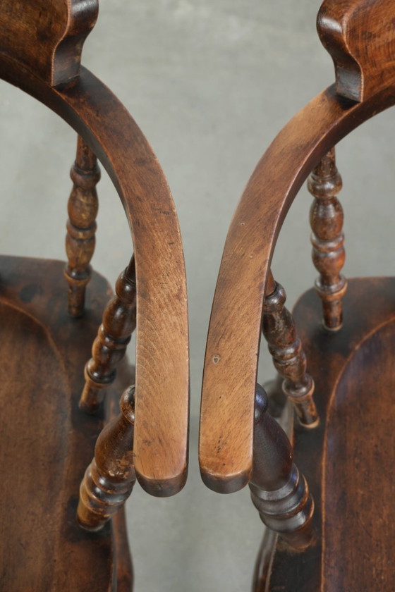 Image 1 of 4 x Antique wooden English pub/captain chairs from the late 19th century with character