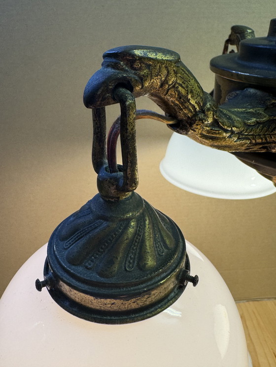 Image 1 of Rare Art Nouveau pendant lamp | 3 perfect original opal glass shades | 1905–1925