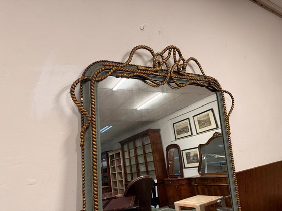Large Antique English Maritime Mirror with Ship's Knot – Glass, Wood (photo 3 of 10)