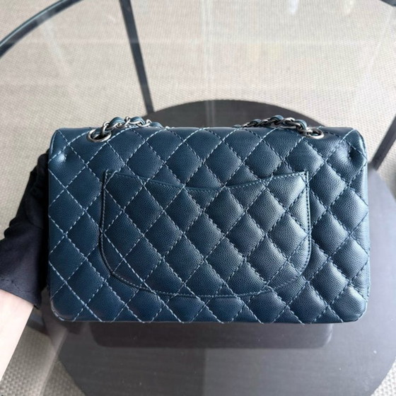 Image 1 of Chanel Classic Flap Medium - Caviar 25CM Quilted Dark Blue Silver Hardware Series 23