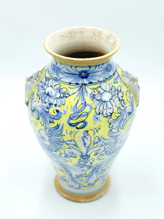 Vase en céramique italien bleu et jaune des années 1940 (photo 3 of 5)