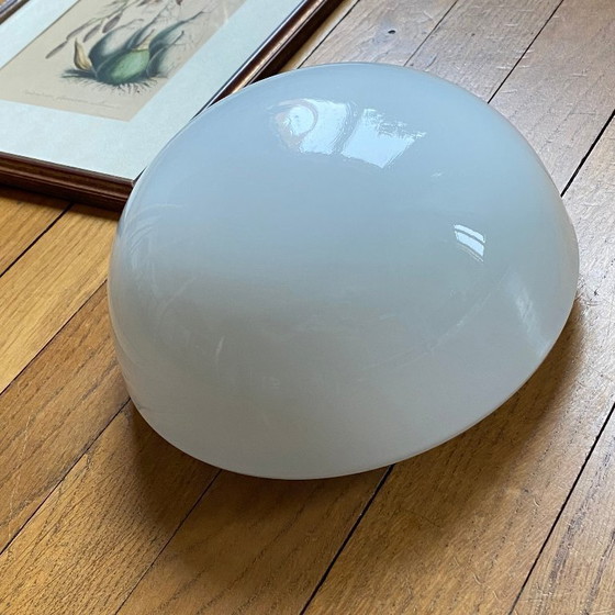 Image 1 of Half-moon ceiling or wall light, 20 cm, white opaline glass, 1960s-1970s, vintage light fixture