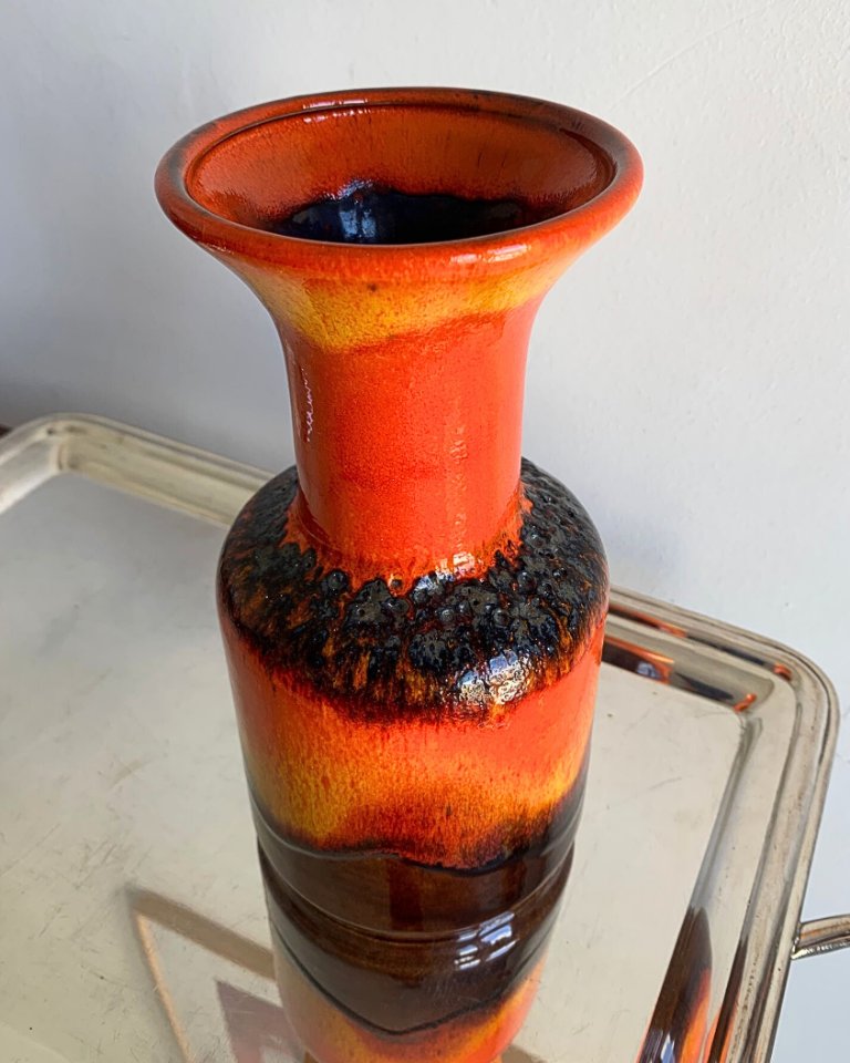 Jasba Fat Lava Vase – West German Pottery – 1960s Orange Glaze