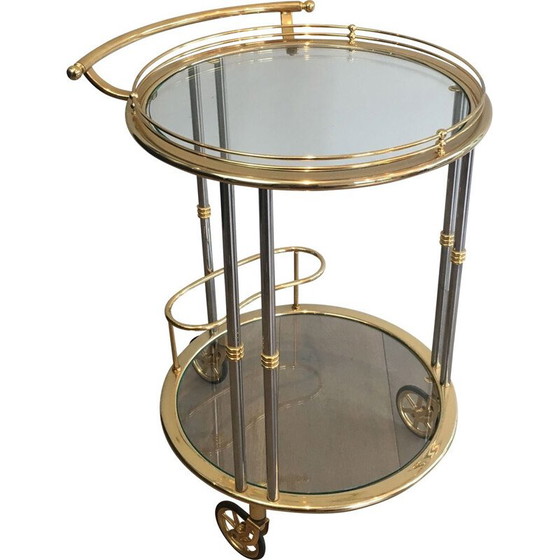 Image 1 of Vintage rolling table in gunmetal patina and gilded metal, 1970