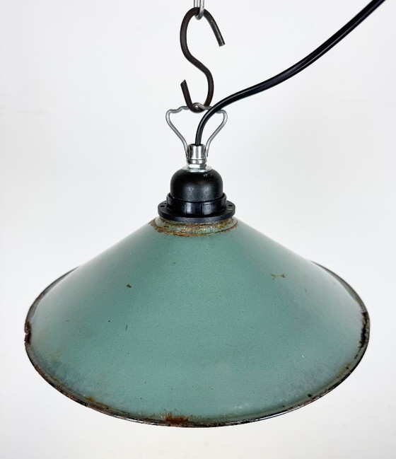 Image 1 of Lampada a sospensione industriale in smalto color petrolio, anni '60