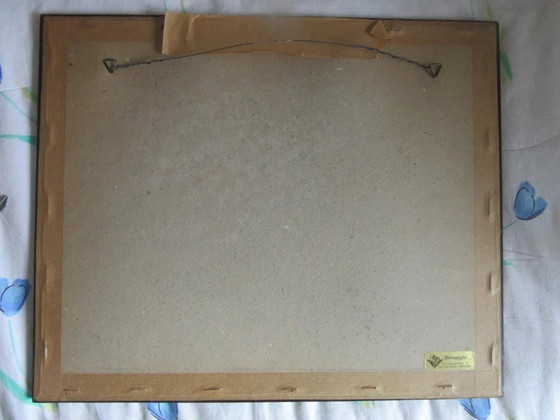 African Wood & Rattan Framed Picture Signed D. Akiana, Vintage – Paintings & Drawings, Glass (photo 6 of 9)