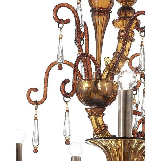 Image 1 of Handgefertigter, moderner brauner Ca’ Rezzonico-Kronleuchter mit geschwungenen Muranoglas-Details