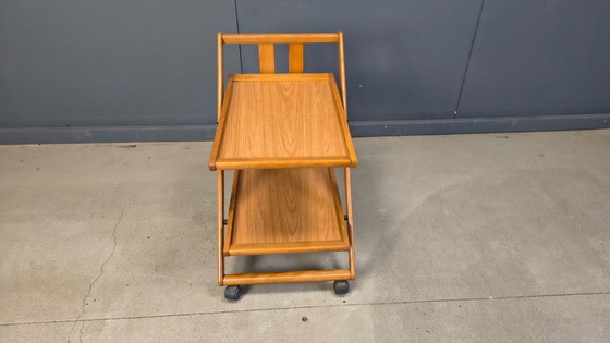 Image 1 of Chariot de service pliable en bois, style italien vintage, années 1980