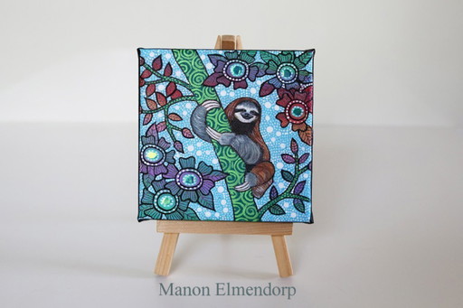 Uniek Handgeschilderd Schilderijtje met Ezeltje Luiaard