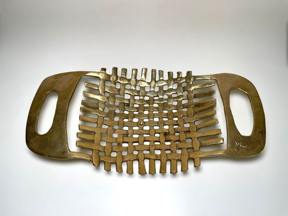 David Marshall Brutalist Brass Fruit Basket - Vintage Spanish Design Cast Brass Bowl - Modernist Woven Brass (photo 5 of 10)