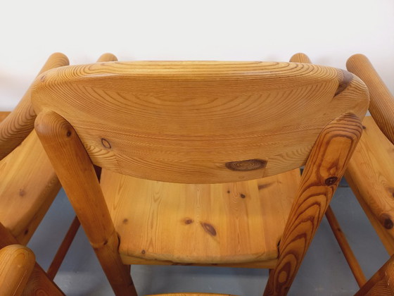 Image 1 of Set van 6 vintage Scandinavische Rainer Daumiller fauteuils van grenenhout uit de jaren 70.
