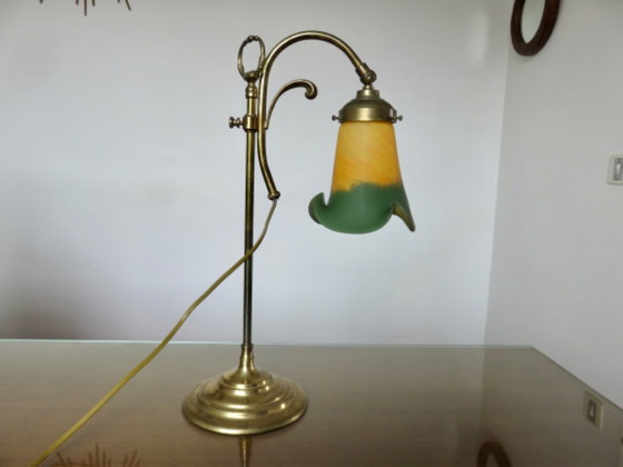 Large Art Nouveau Lamp, Bronze and Marbled Glass, France – A.FRANCE, Table lamps (photo 7 of 13)