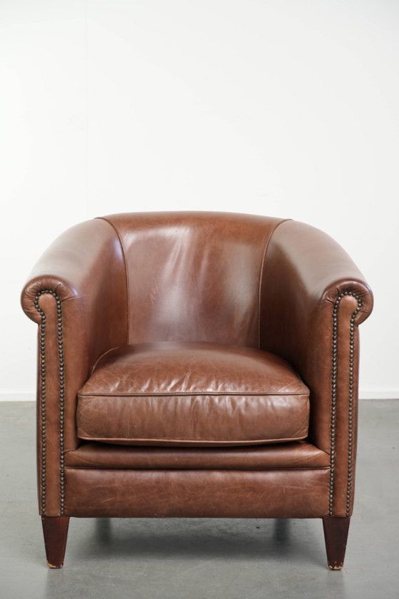 Cognacfarbener Club-Sessel im englischen Stil aus Rindsleder in gutem Zustand – Leather (photo 2 of 11)