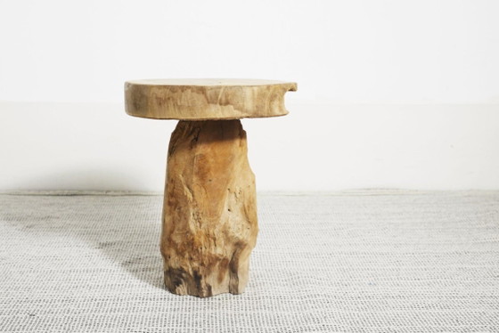Taburete de Raíz de Teca, Mesa Auxiliar Escultórica de Madera Natural, Soporte Rústico Orgánico Wabi Sabi de (foto 7 de 16)