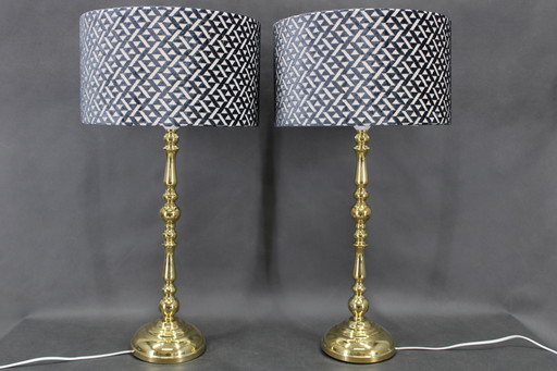 1960 Paar grote messing tafellampen van MS Belysnin, Denemarken