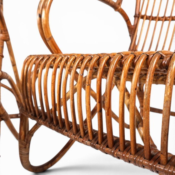 Image 1 of Frans paar vintage loungestoelen van rotan en bamboe, 1960