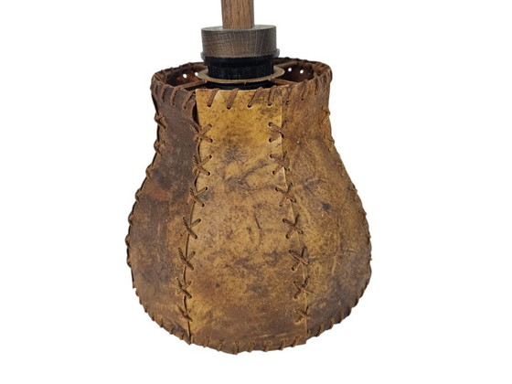 Image 1 of Schaarlamp | Harmonicalamp | wandlamp | vintage | eiken | varkensblaas | 70's |