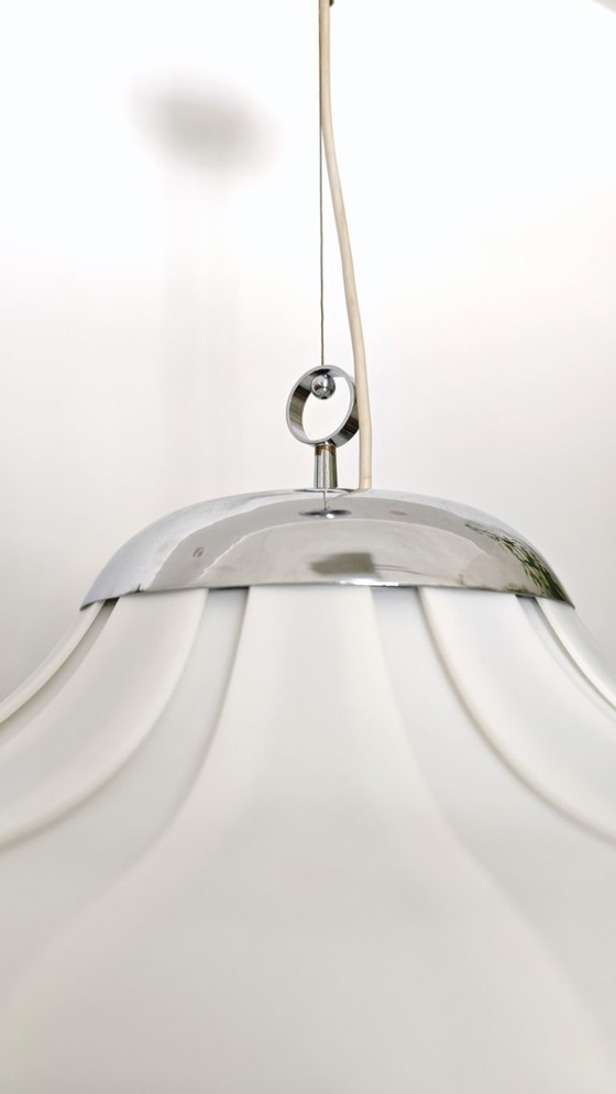Image 1 of Vintage XL Meblo Pendant Light / Rare Meblo Guzzini Ceiling Light / White Acrylic Light/ Mcm Lightning / Big Hanging Light 