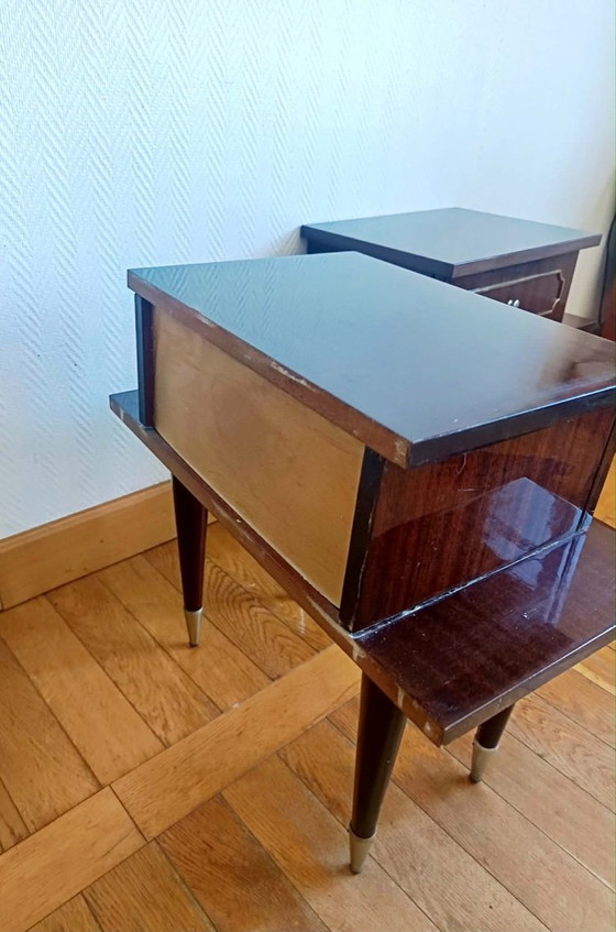 2x Mid-Century Gelakte Houten Nachtkastjes 1950 – Bijzettafels, Wood (photo 13 of 16)