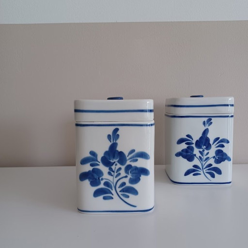 Viana Do Castelo. Céramiques portugaises. Pots de stockage peints à la main. 50-60 Bleu/blanc