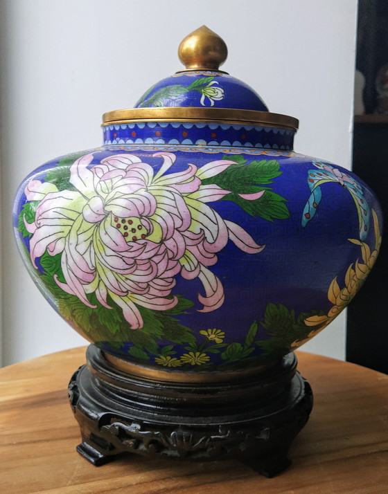 Image 1 of Cloisonné Émaillé Vase Potiche Pot Couvert Chine