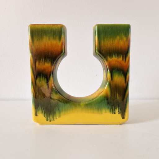 Vintage Blockvase, Keramik, Doppelvase, Blumentopf