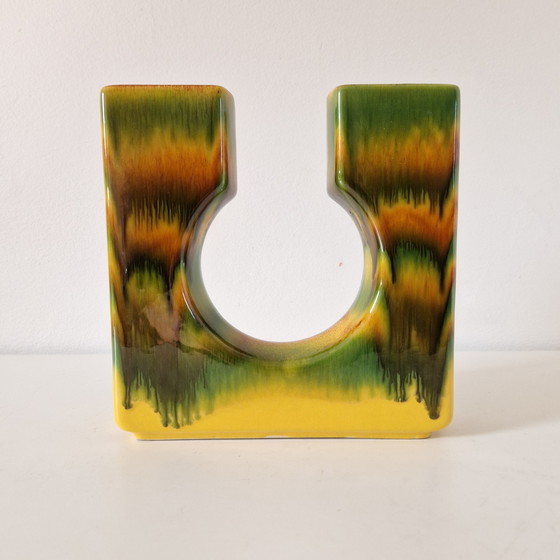 Image 1 of Vintage blok vaas keramieke dubbele vaas bloempot