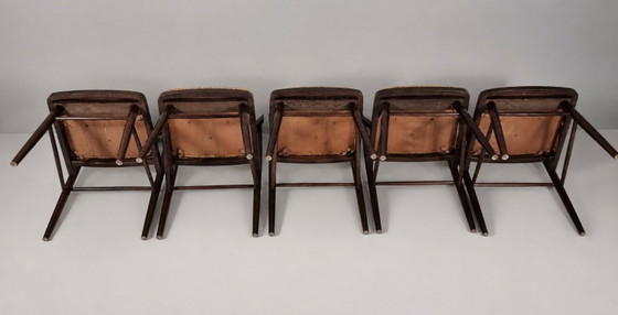 Image 1 of Vintage stoelen van beukenhout en stof, jaren 60, set van 5