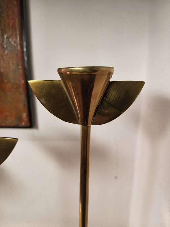 Image 1 of 2448 Vintage design eighties Memphis style brass candlesticks