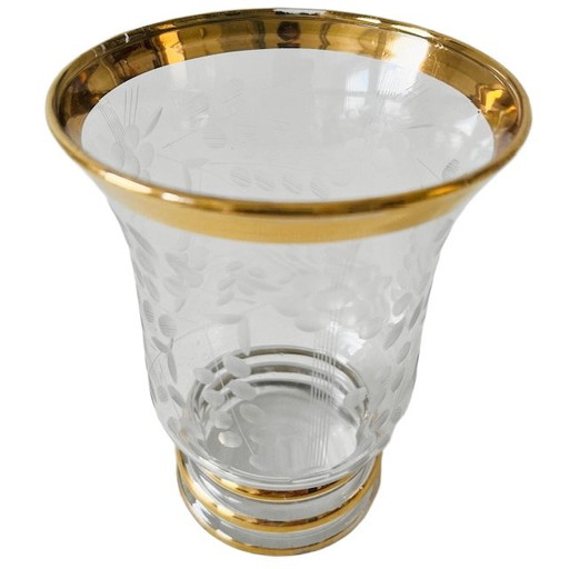 Vase en cristal gravé français détails dorés 1960
